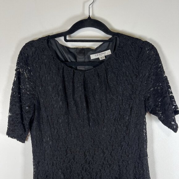 L.K. Bennett Black Lace Short Sleeve Knee Length Sheath Dress Size 10 Designer - Picture 3 of 9